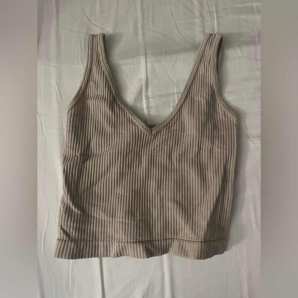 Ribbed V-Neck Tan Top